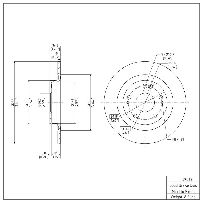 Honda Civic Brake Rotor (1) - Rear - R1 Concepts - Plain - `17-`20
